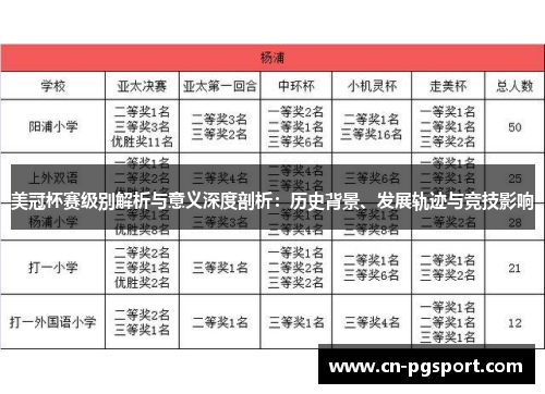 美冠杯赛级别解析与意义深度剖析：历史背景、发展轨迹与竞技影响