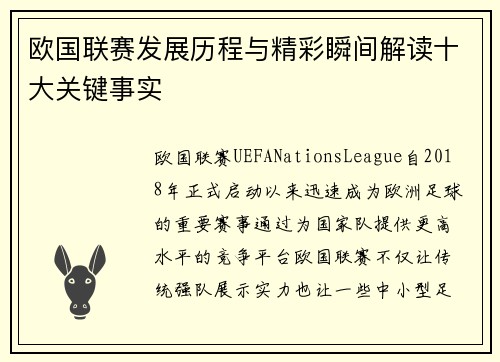 欧国联赛发展历程与精彩瞬间解读十大关键事实